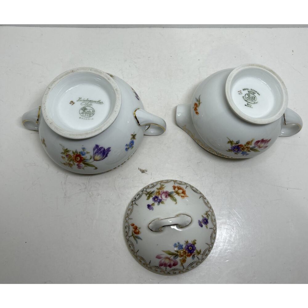 Empress Dresden Flowers Porcelain Creamer & Sugar Hutschenreuther Serb Bavaria - Picture 5 of 16